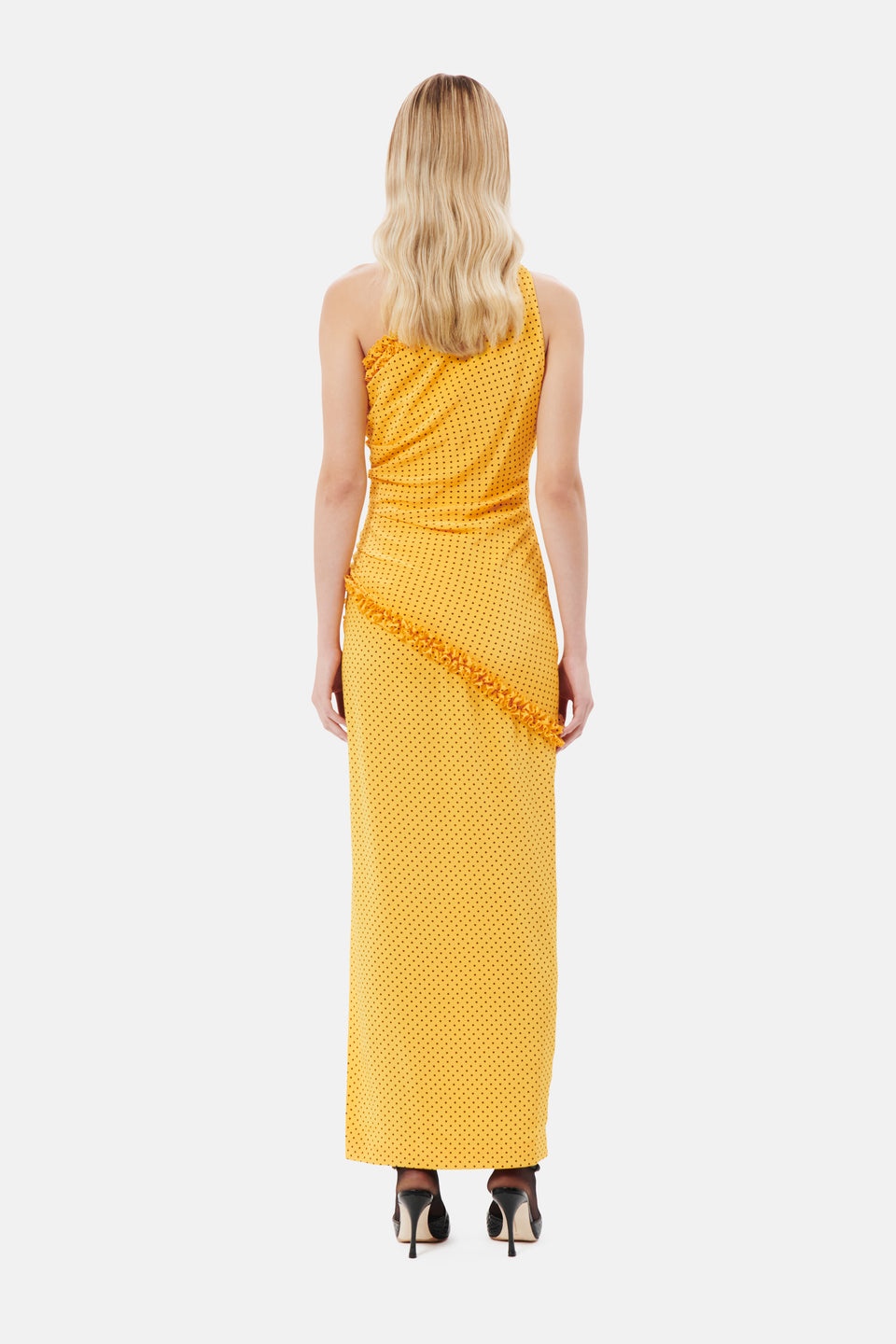 POLKA DOT SILK ONE SHOULDER DRESS WITH BOW - 5
