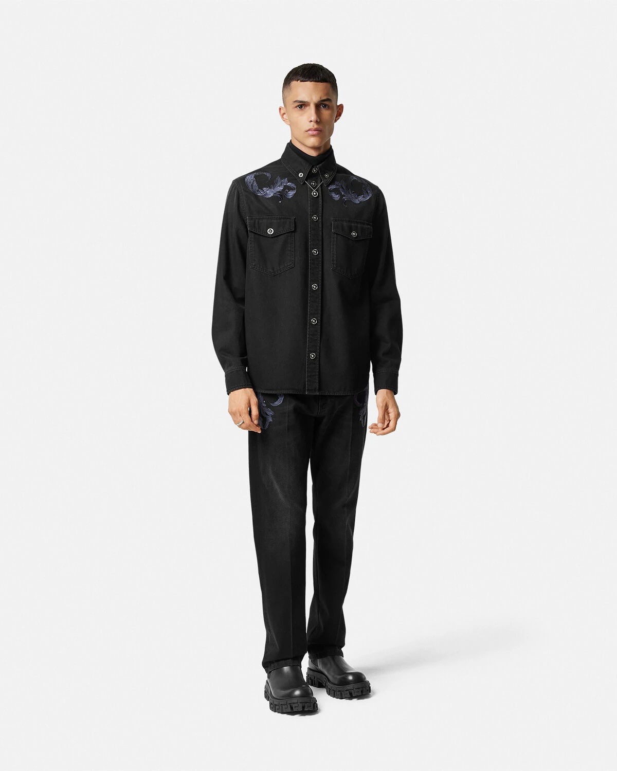 Embroidered Barocco Denim Overshirt - 2