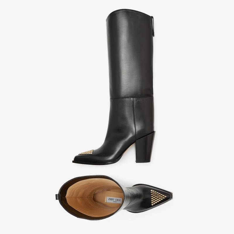 Cece 80 Black Soft Calf Leather Boots with Studs 5