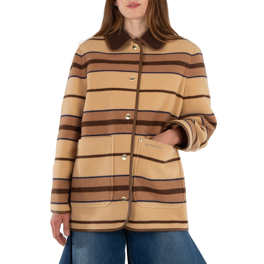 Burberry Colbury Striped Wool-Felt Leather-Trimmed Jacket - 3