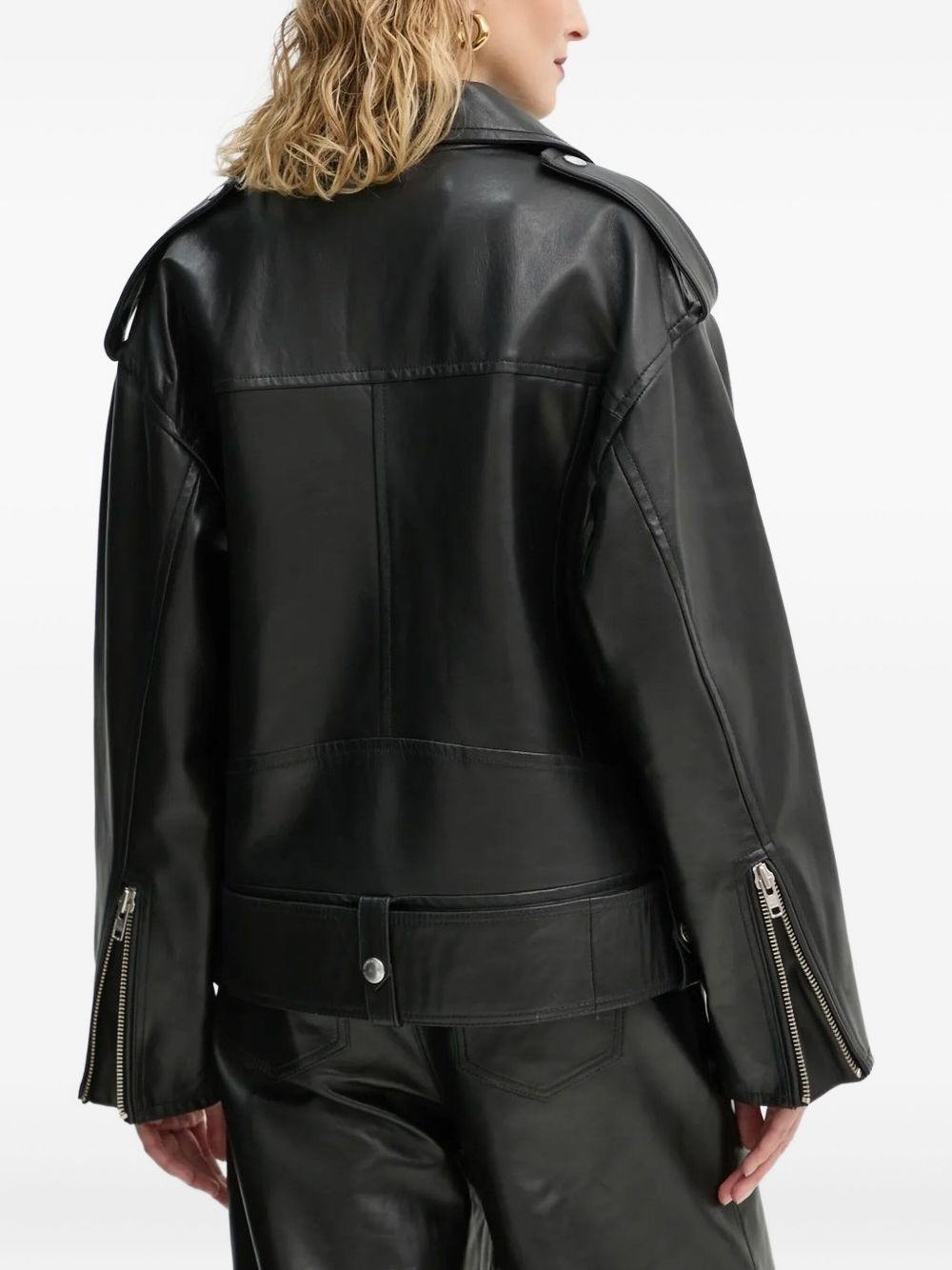 belted zip-front leather jacket - 2