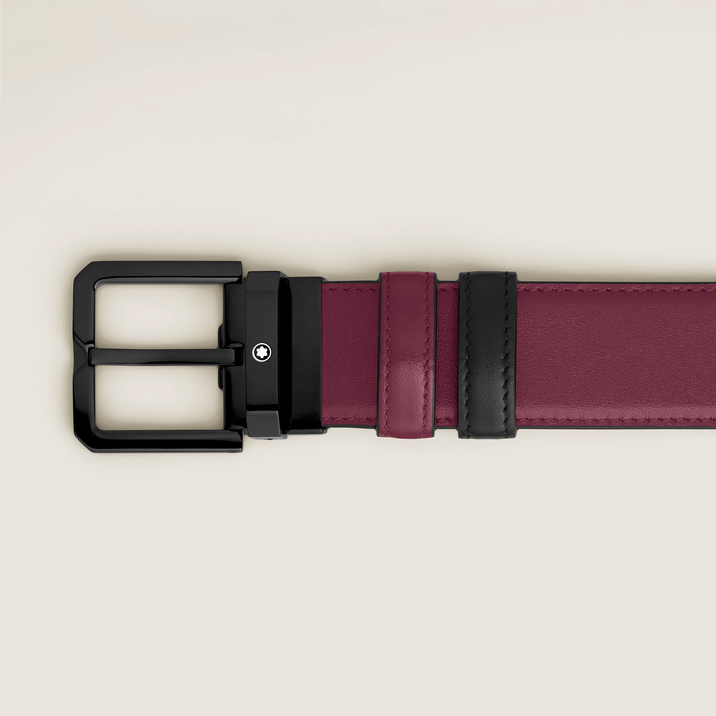 Cassis/black 35 mm reversible leather belt - 2