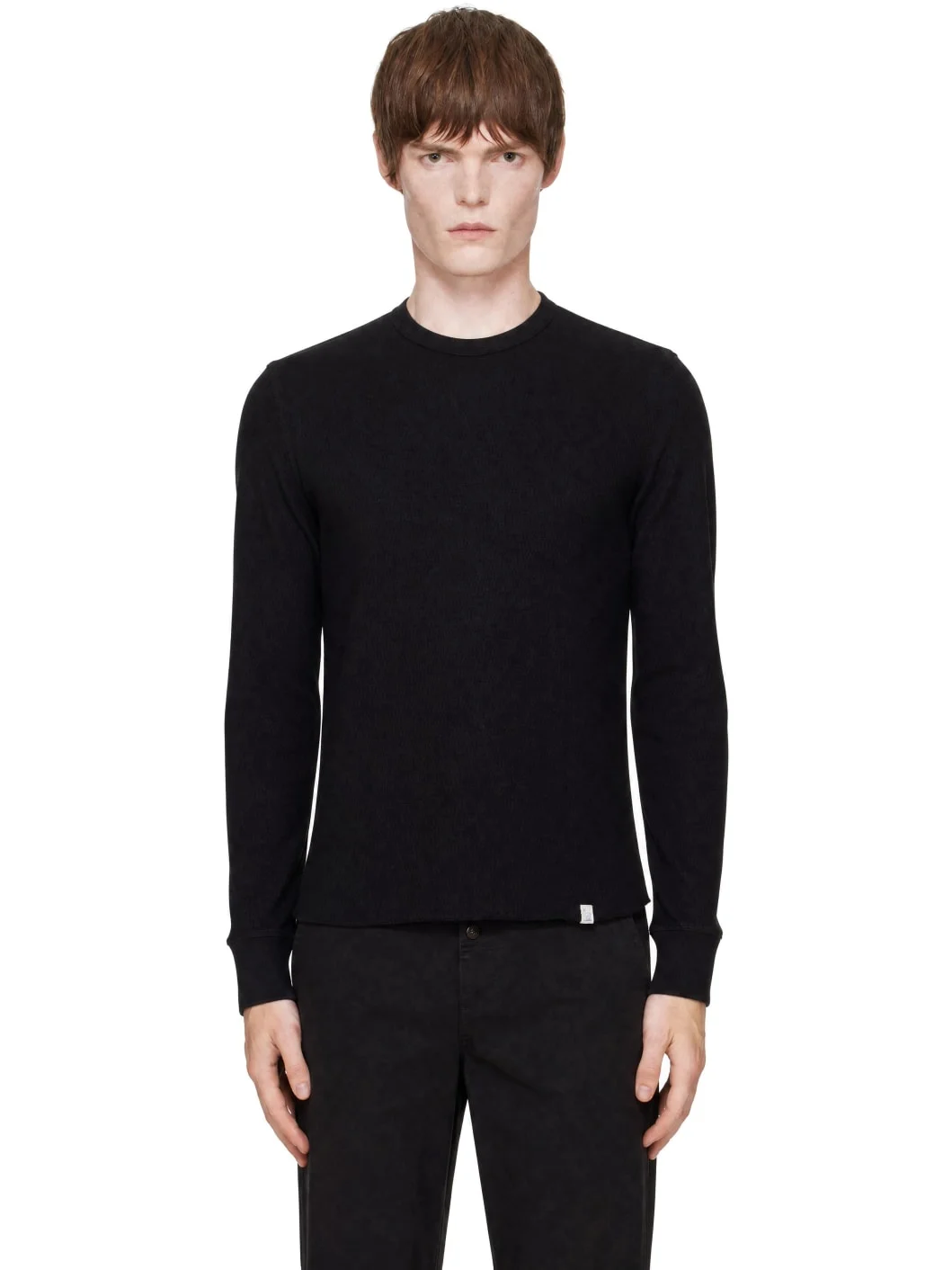 Black Diamond-Patterned Cotton Thermal Longsleve T-shirt - 1
