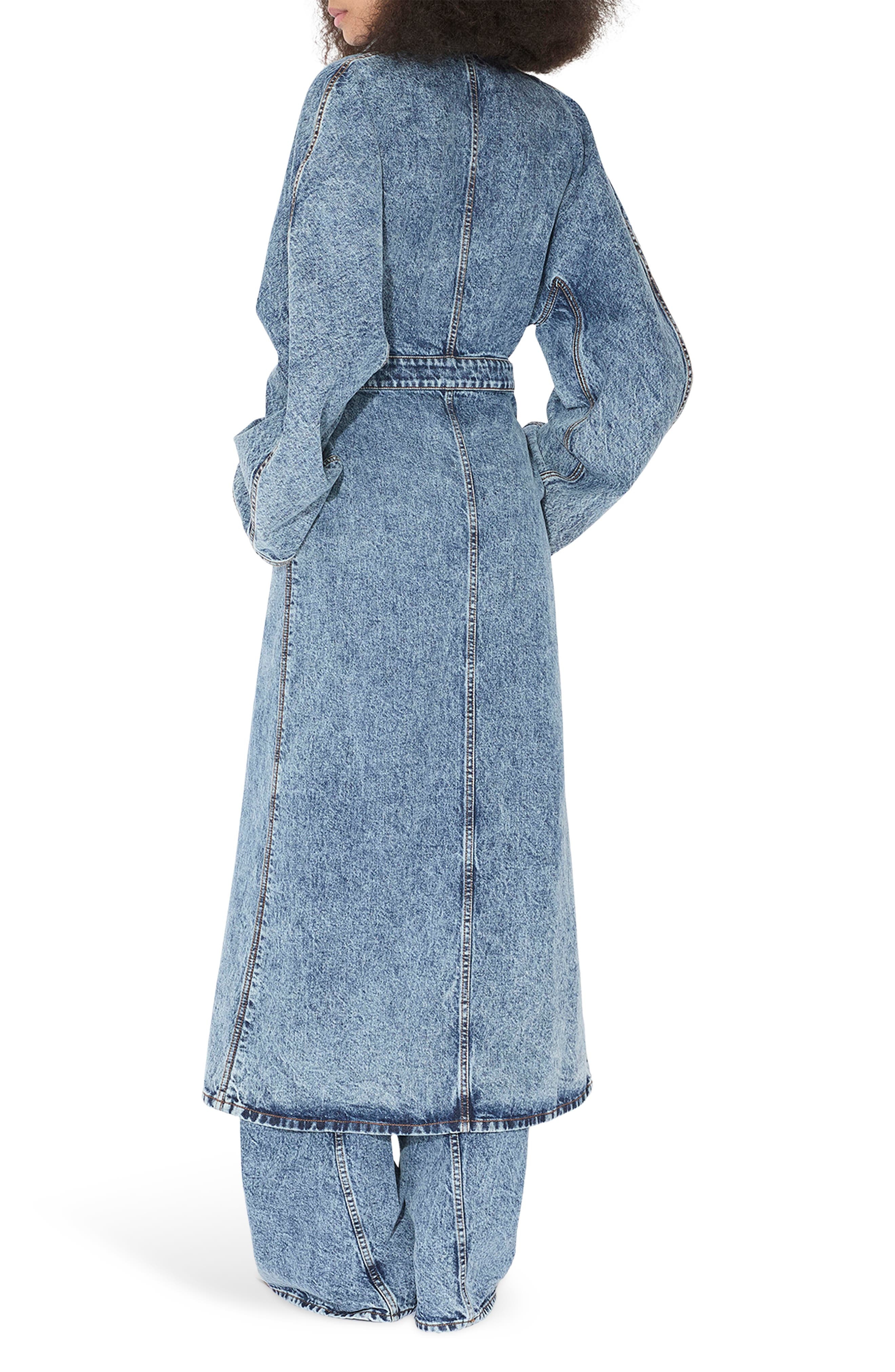 Alaïa Spiral Asymmetric Denim Trench in Bleu Neige at Nordstrom - 2