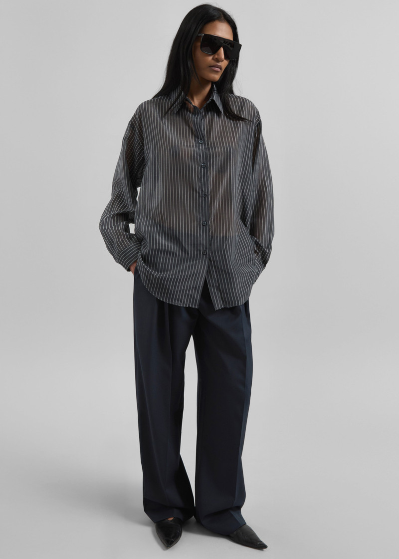 Kesin Open Back Shirt - Grey/White Stripe 6