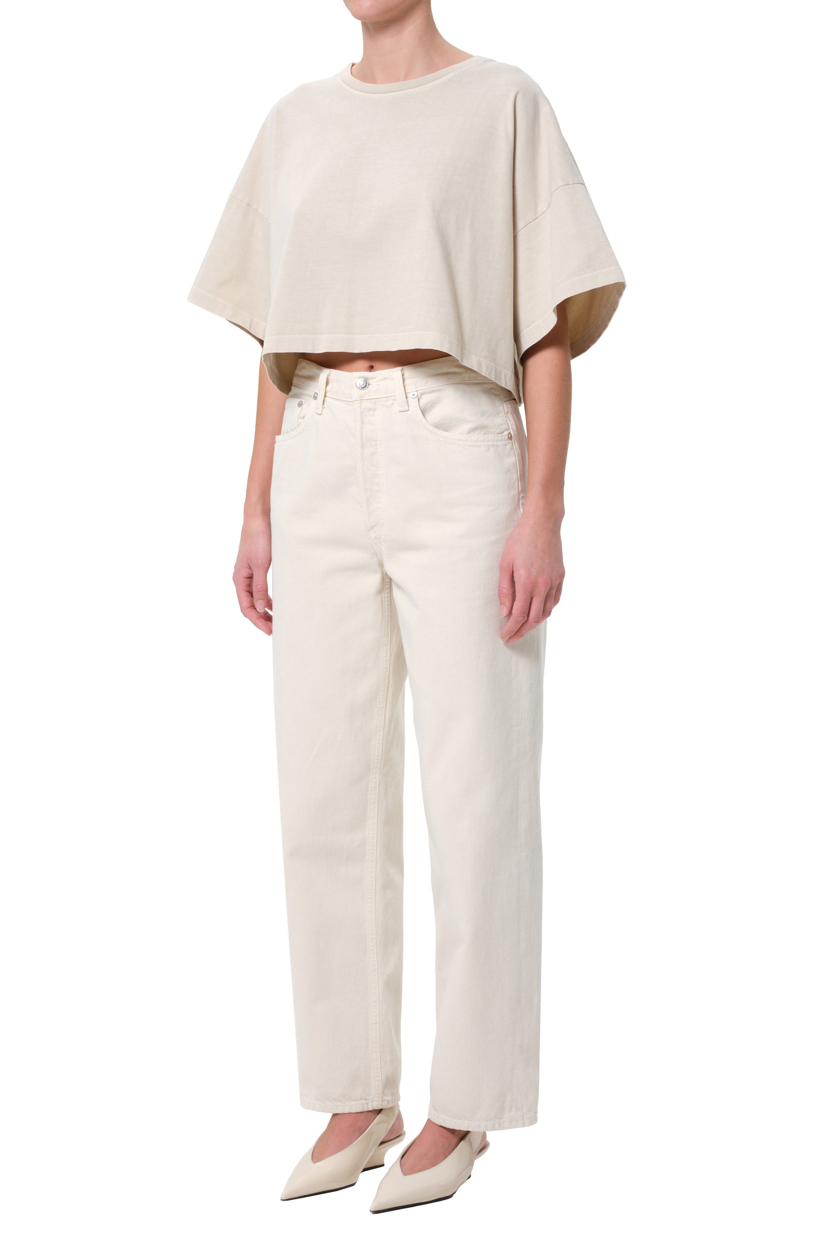 AGOLDE Arli Oversize Cotton Crop T-Shirt in Brown Rice at Nordstrom - 5