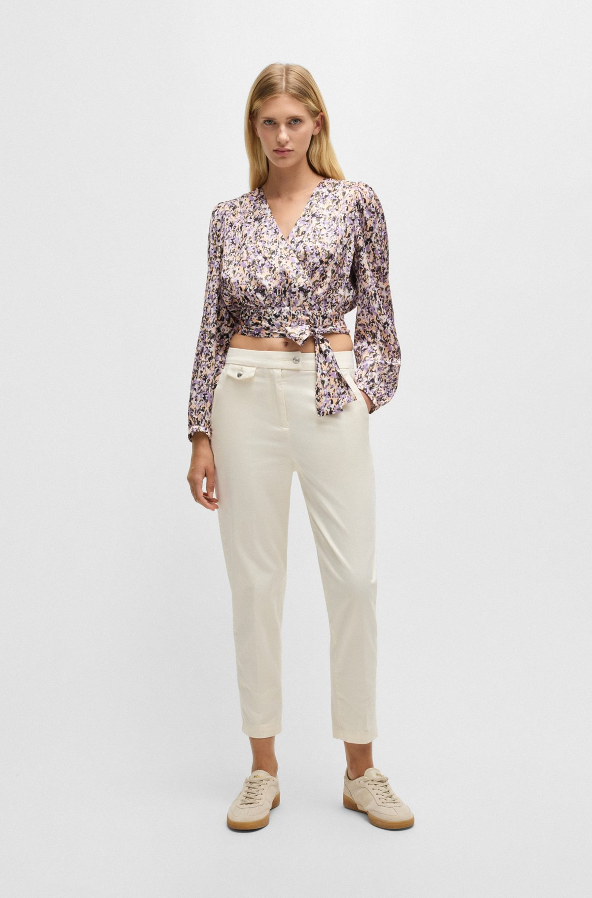 CASUAL TROUSERS IN STRETCH-COTTON SATIN - 3