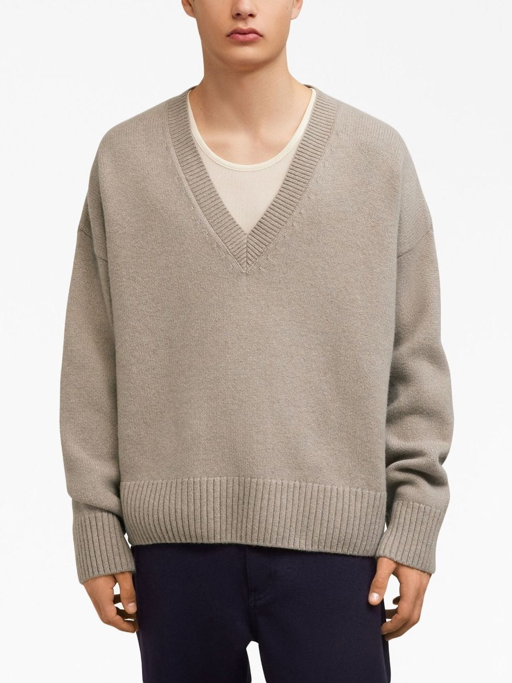 V-neck elbow patches jumper - 4