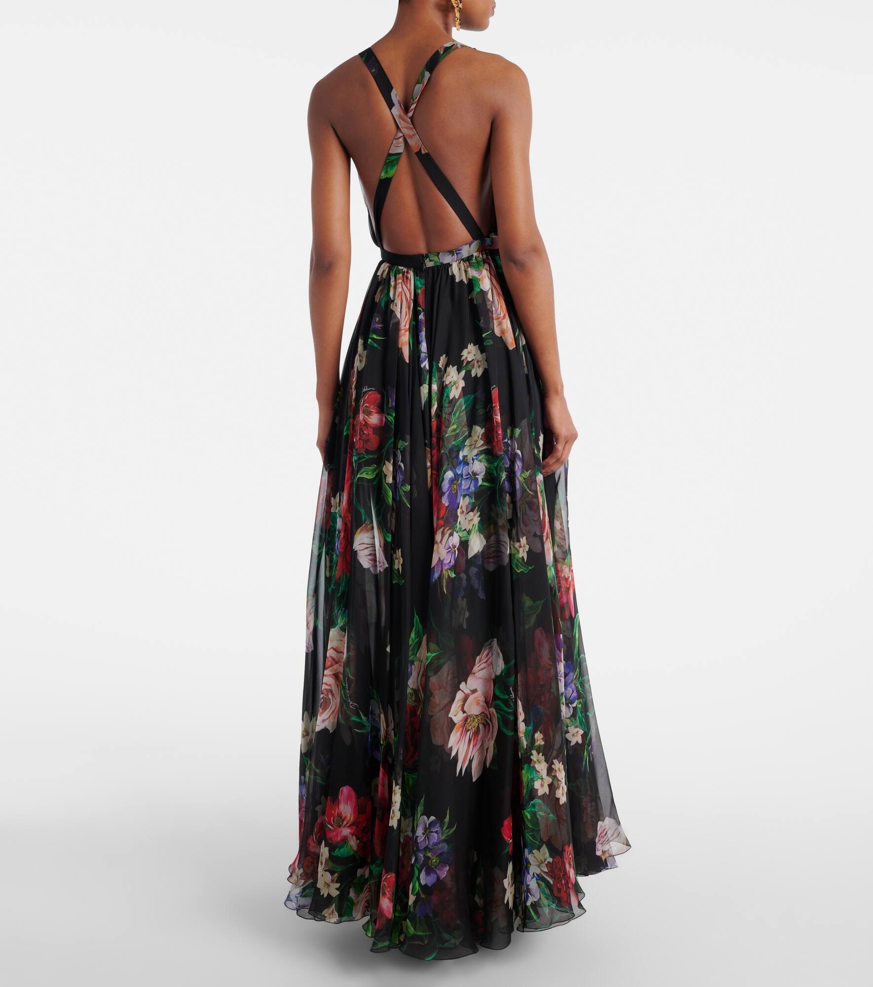 Floral pleated silk chiffon gown - 3