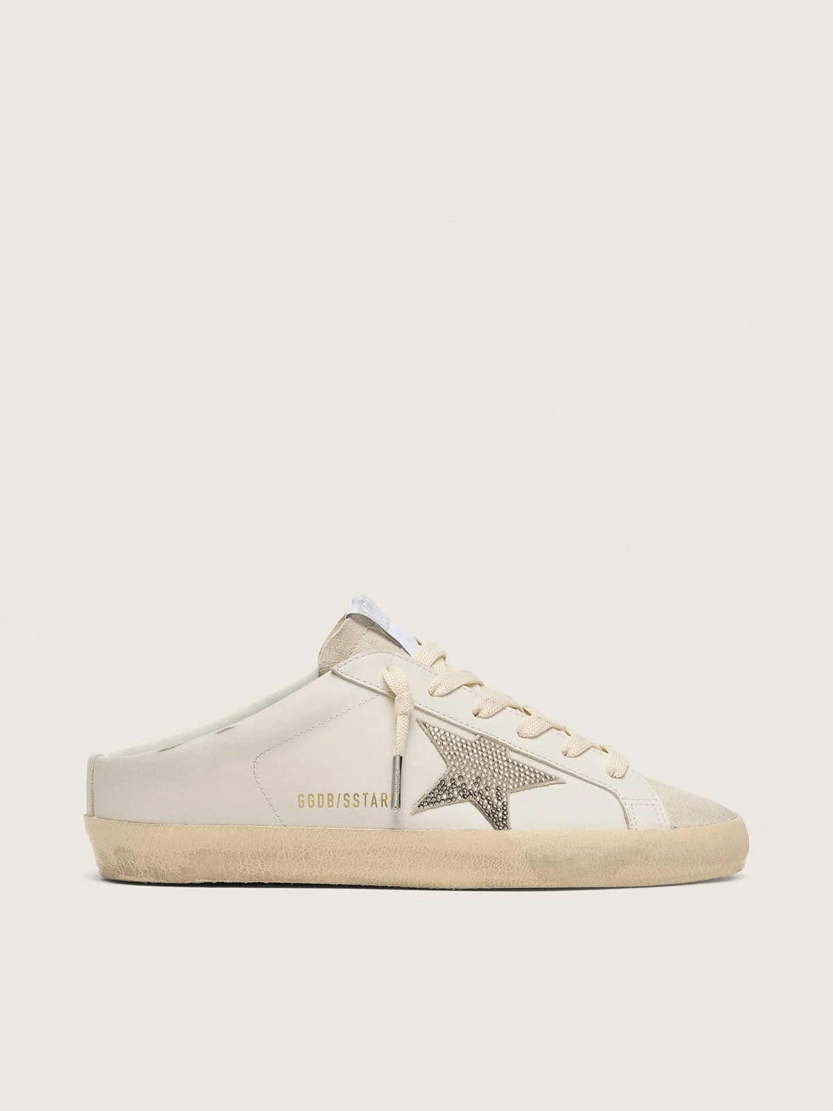 Women's Super-Star Sabots in white leather with Swarovski star - 1