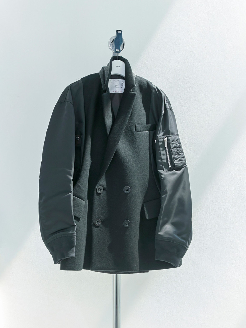 sacai Wool Melton x Nylon Twill Quilted Coat outlook