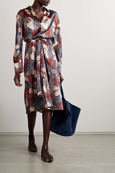 Vince Nouveau floral-print belted charmeuse midi shirt dress outlook