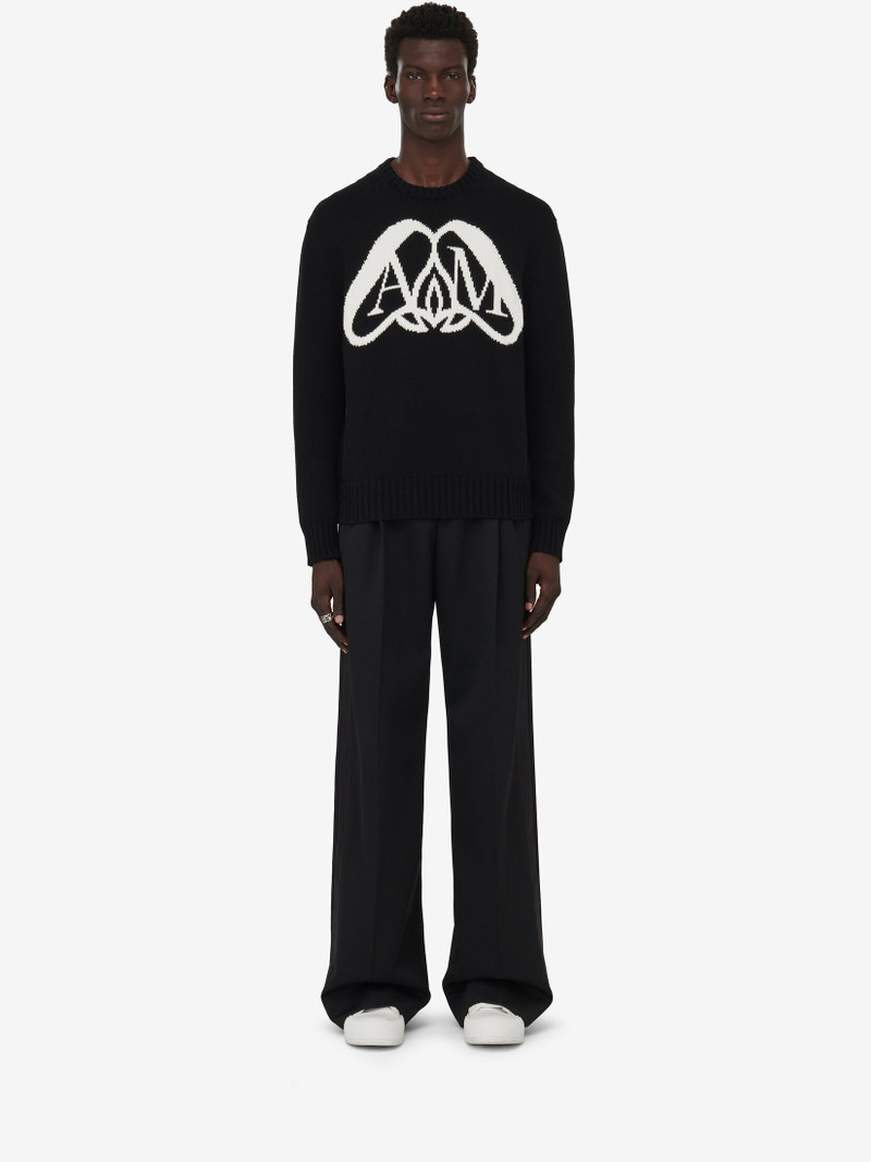 Alexander McQueen Men's Seal Logo Jumper in Black/ivory outlook