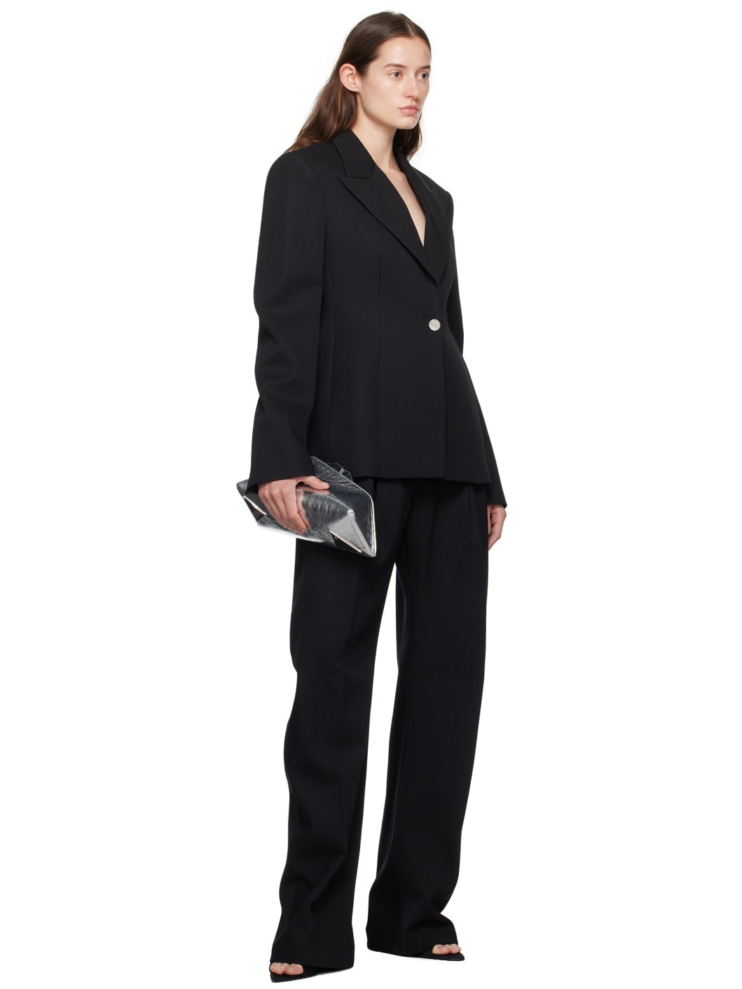 Black Peaked Lapel Blazer - 4