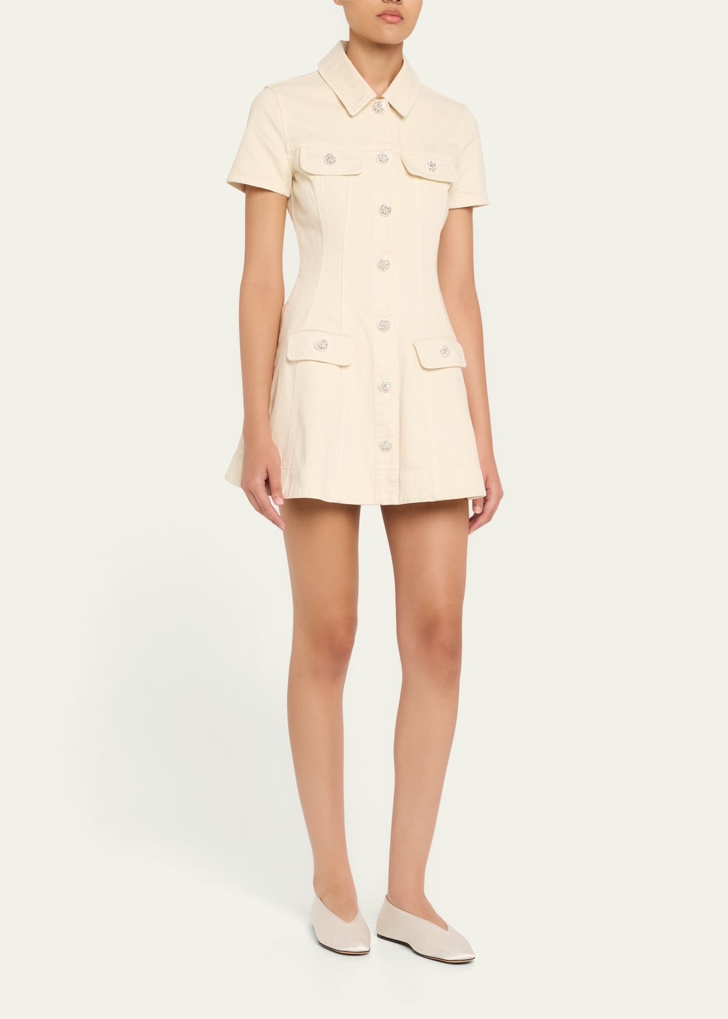 Structured Denim Mini Dress - 4