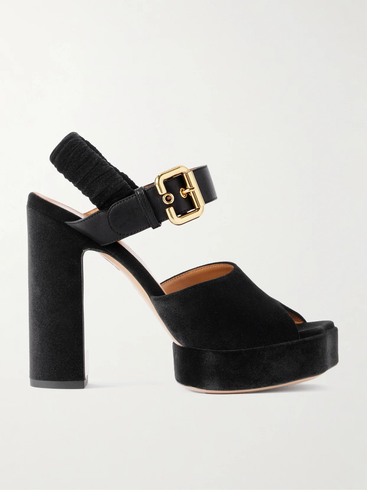 Paddington Leather-trimmed Velvet Platform Sandals - 1