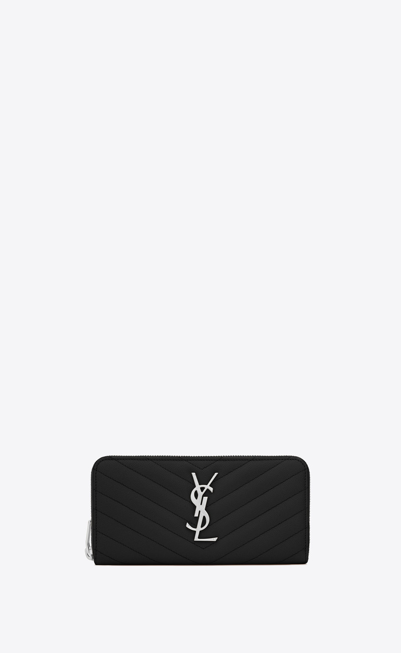 cassandre saint laurent matelassé zip around wallet in grain de poudre embossed leather - 1