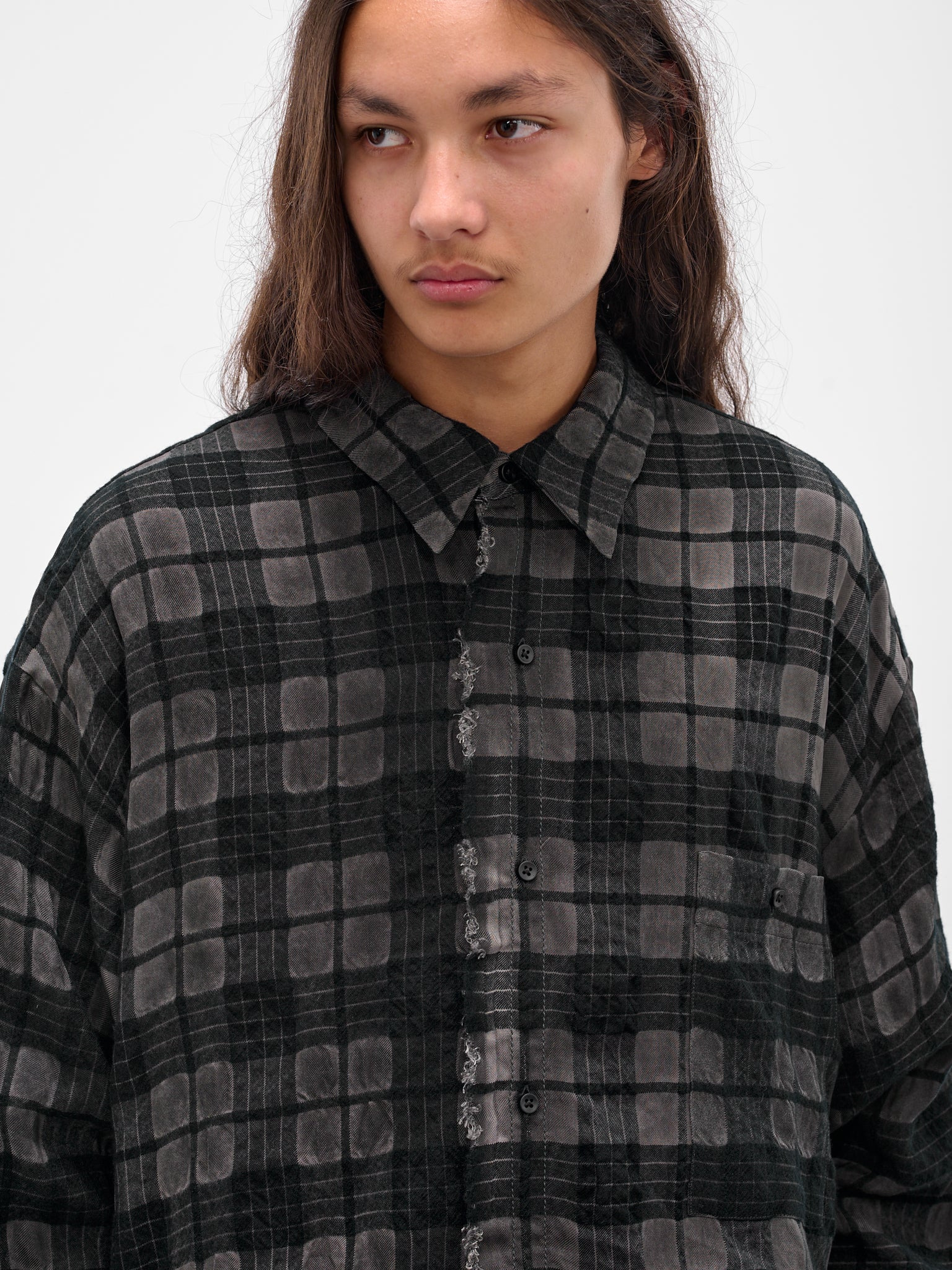 Gray Plaid Check Button-Up Shirt - 4