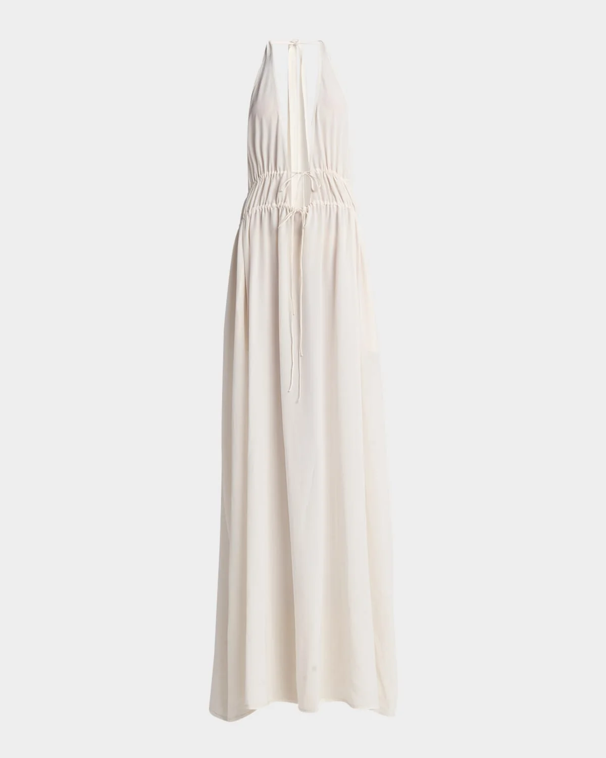Plunging Tie Halter Crepe De Chine Maxi Dress - 1