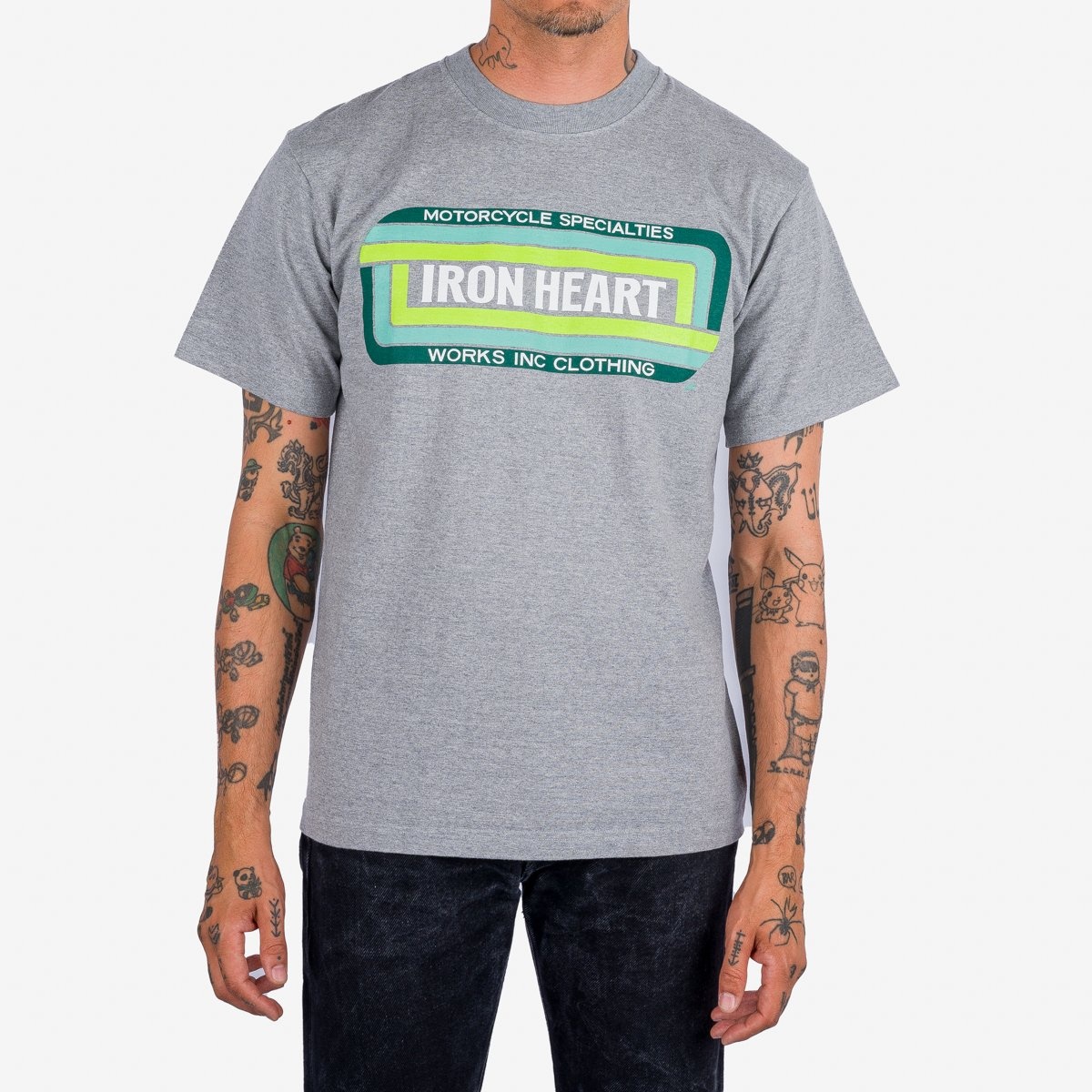 IHT-2405-GRY 7.5oz Printed Loopwheel Crew Neck T-Shirt - Grey - 2