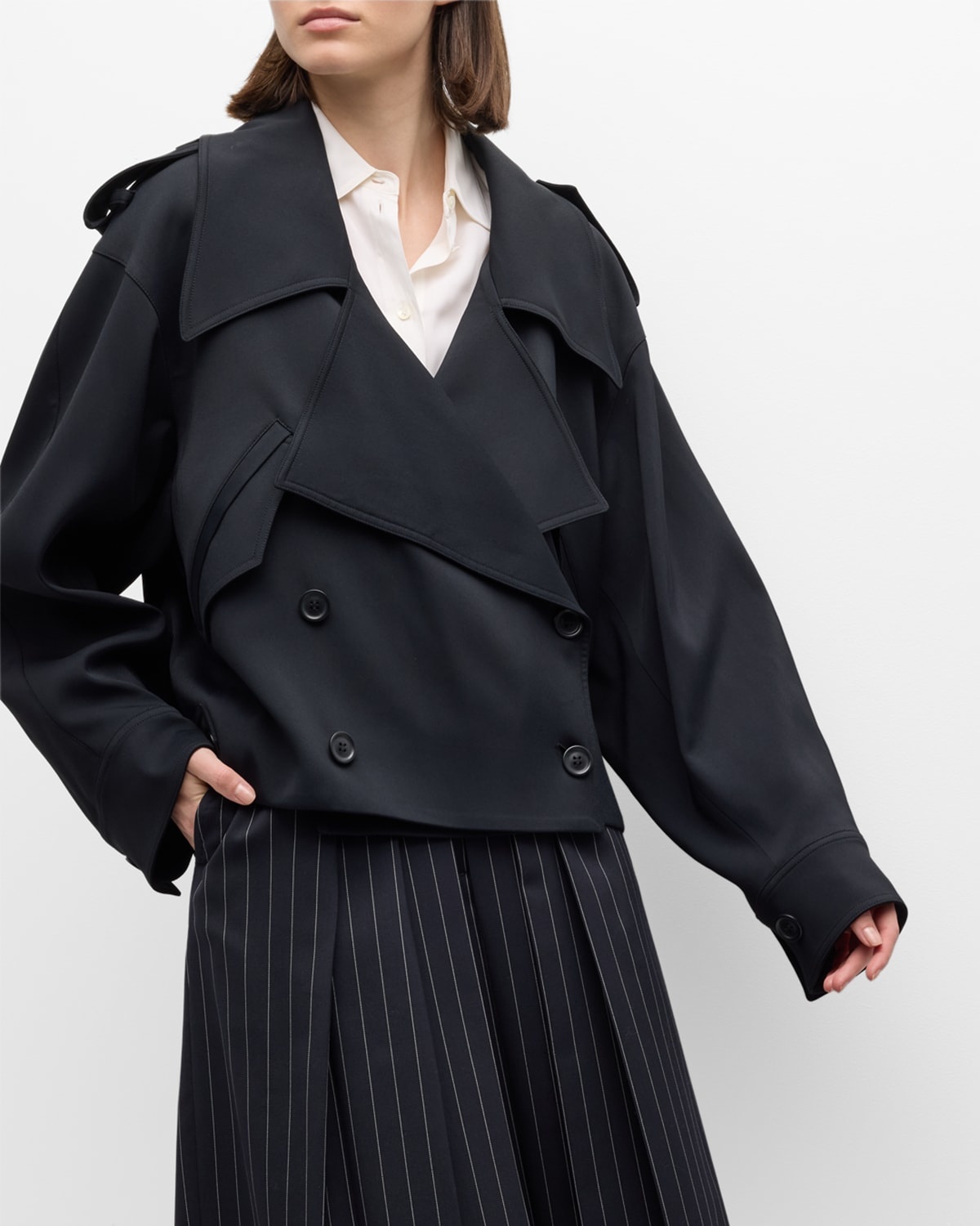 Fluid Cropped Trench Coat - 7