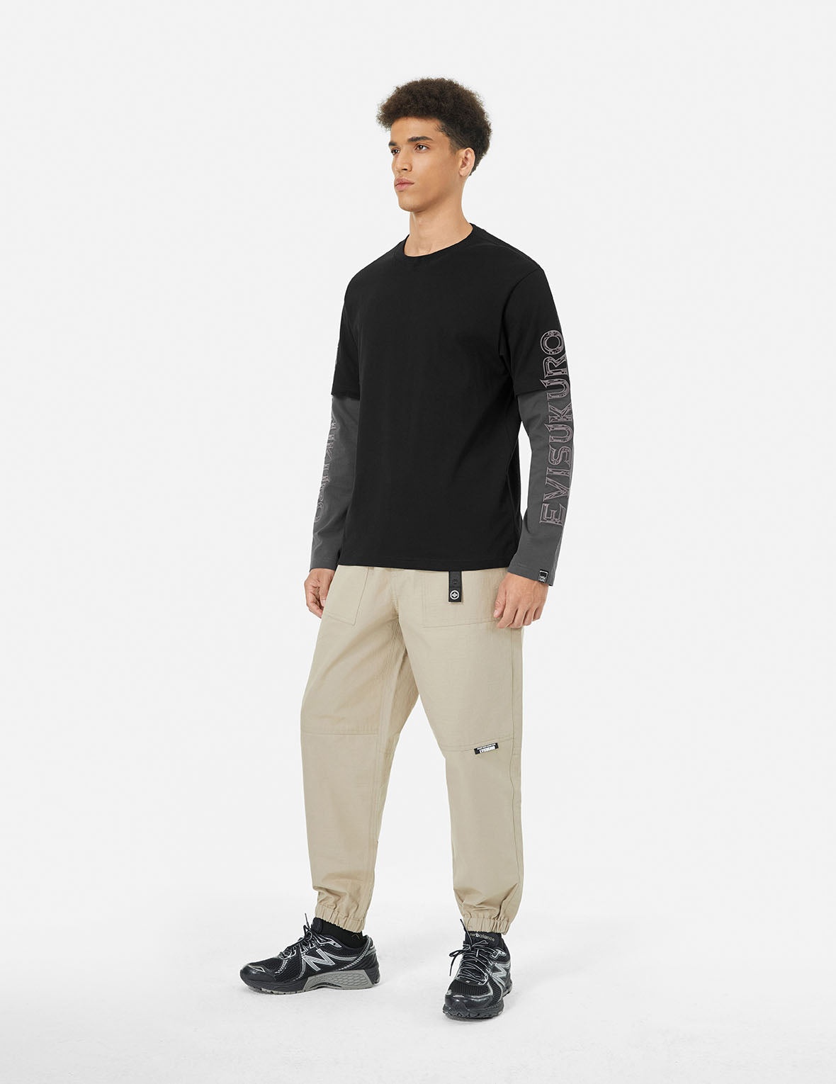 2-in-1 3D Logo Embroidery Loose Fit Long Sleeve T-shirt - 3