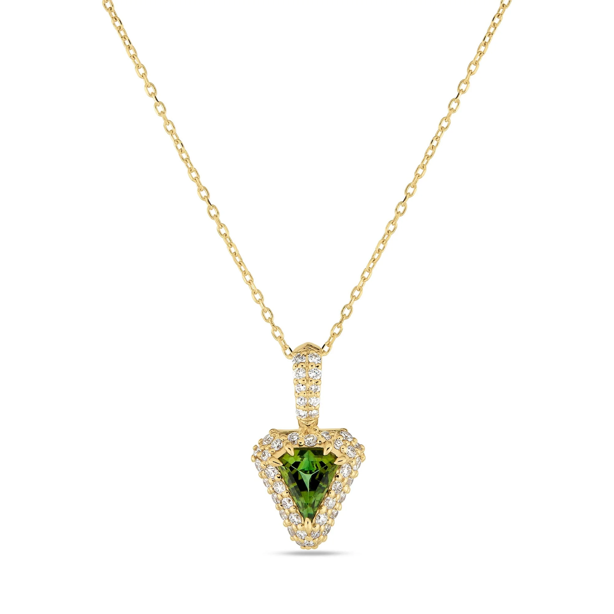 Green Tourmaline Pave Shield Power Charm Necklace - 1