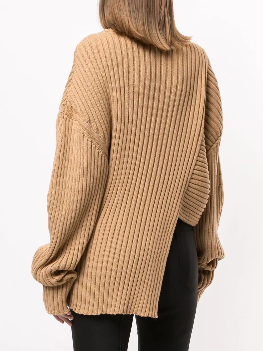 asymmetric ribbed high neck jumper - 4