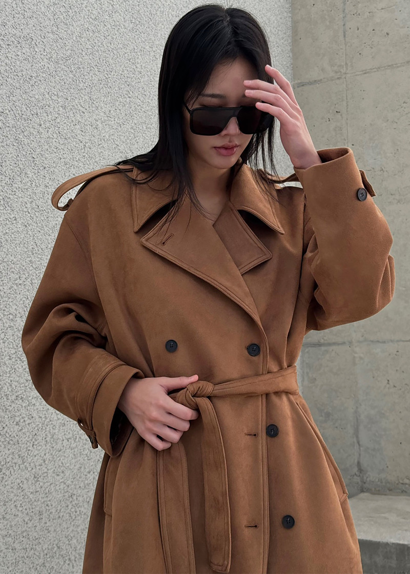 Lulea Faux Suede Trench Coat - Camel 5