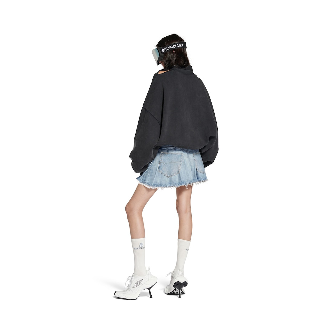 Women's Pleated Mini Skirt in Light Blue - 4