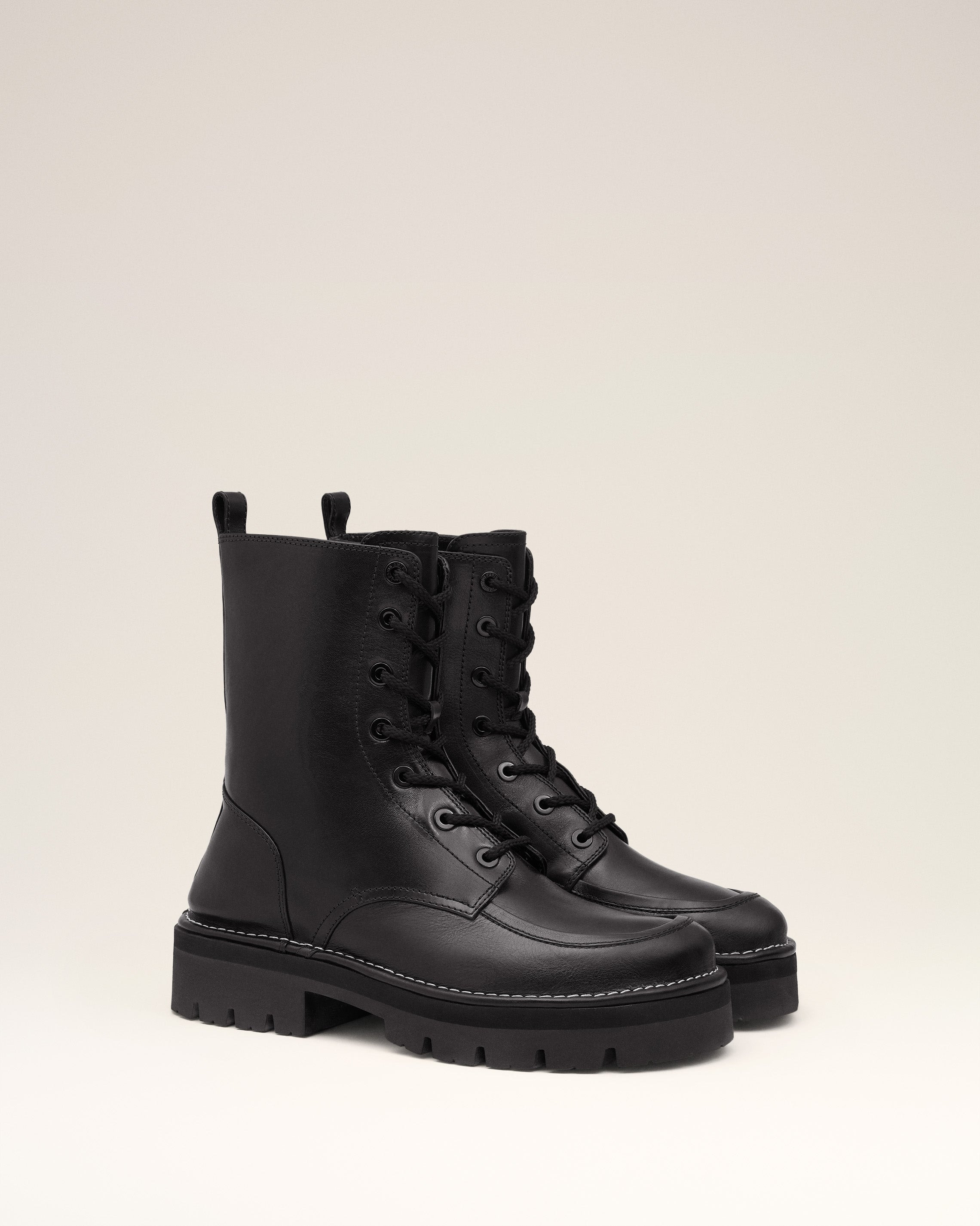 BLACK LEATHER ANATOMICAL TOE LACED UP BOOTS - 2