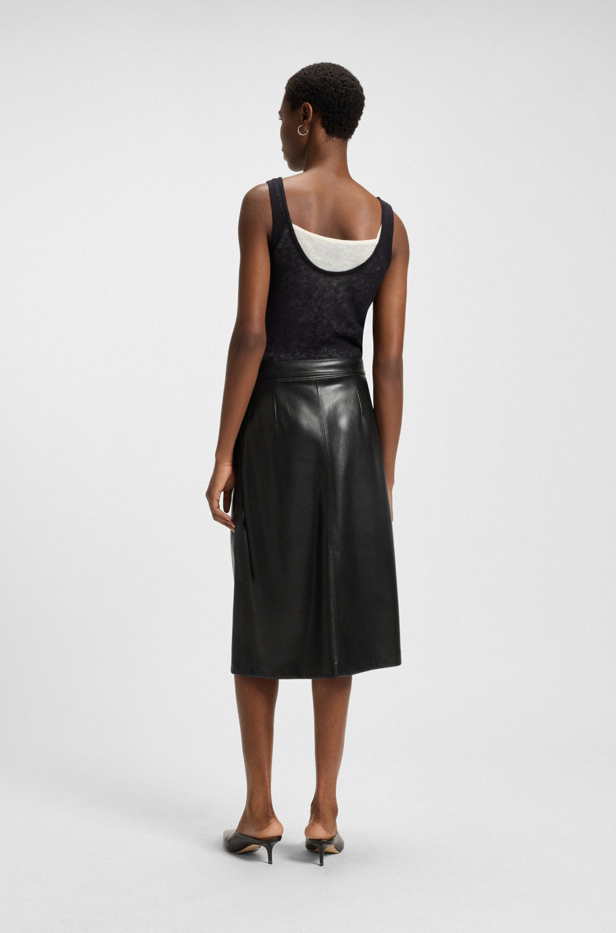 FAUX-LEATHER SKIRT WITH WRAP FRONT - 4