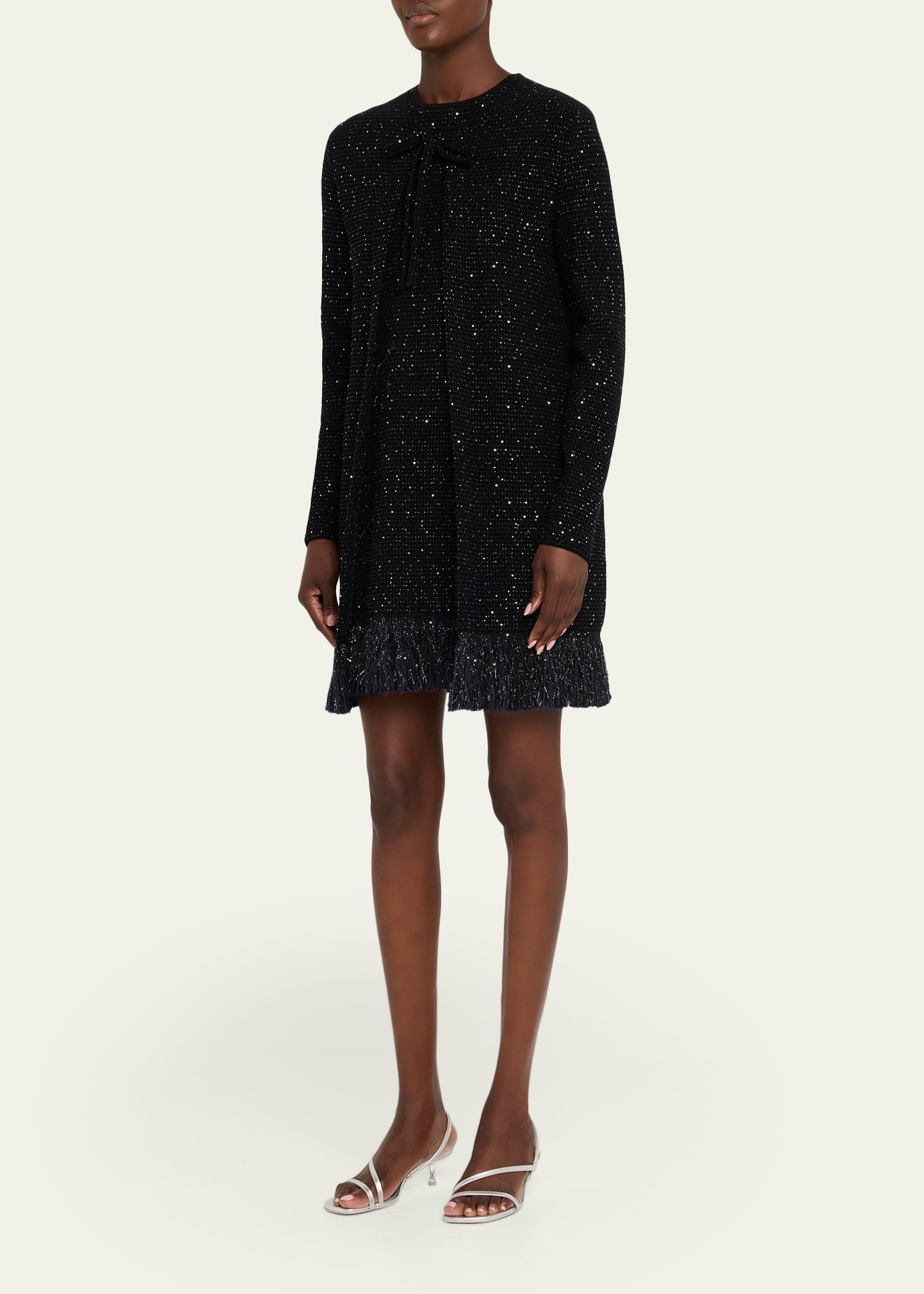Textured Paillette Tweed Fringe Jacket - 4