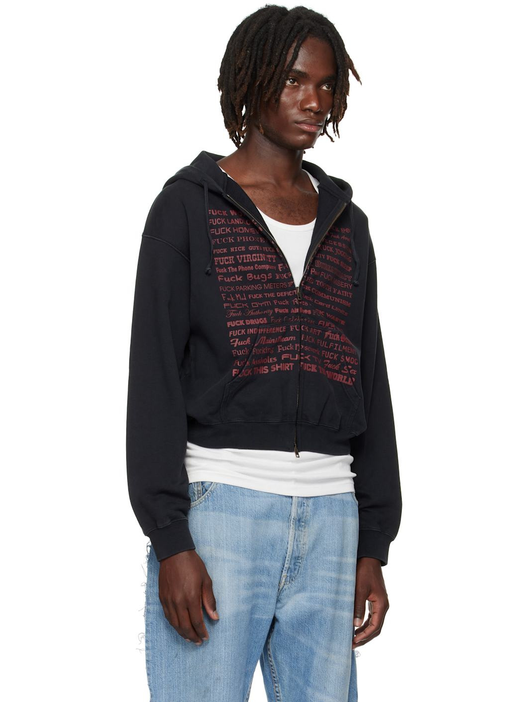 Black 'Fuck' Fitted Zip-Up Hoodie - 2
