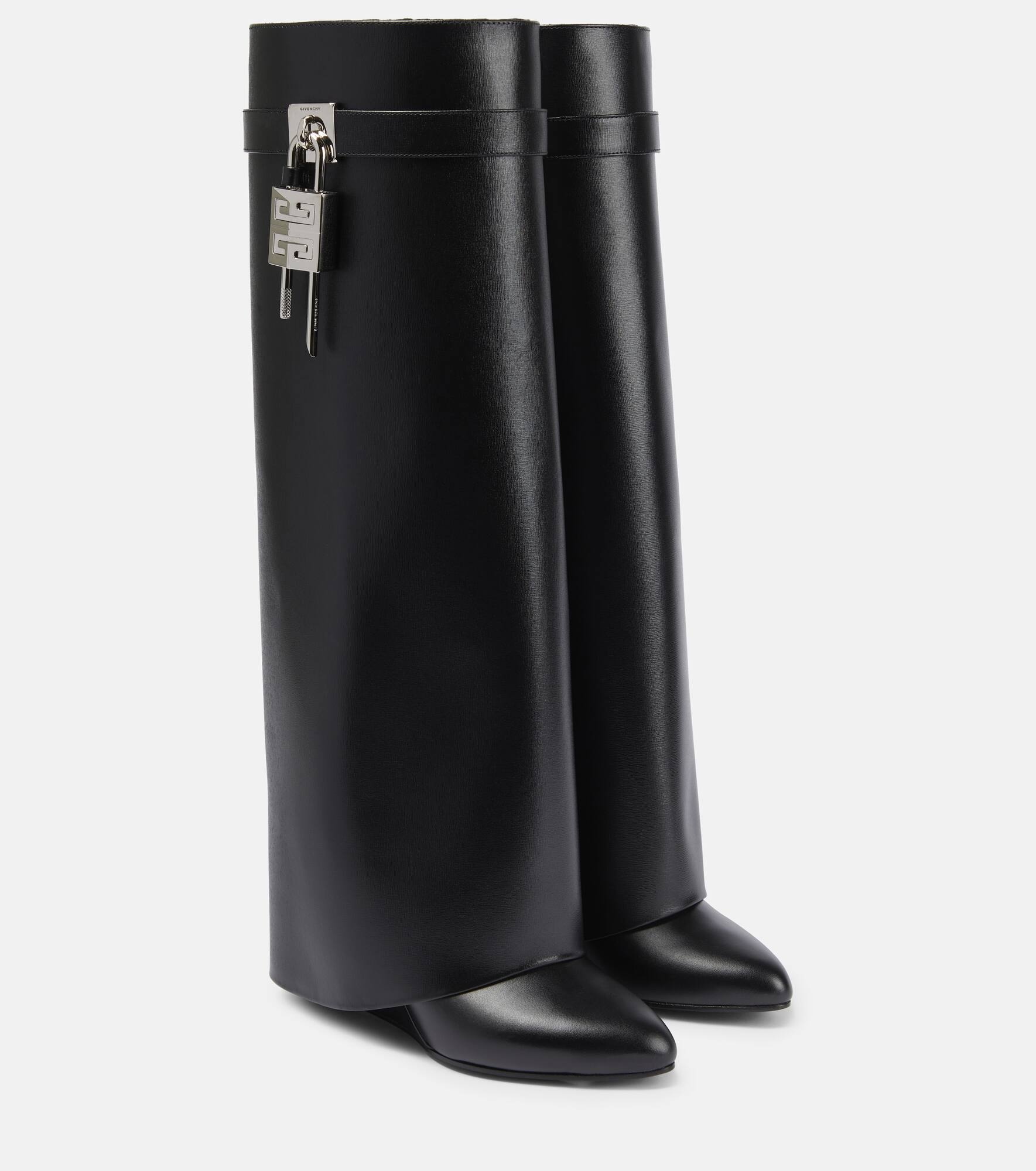 Shark Lock leather knee-high boots - 1