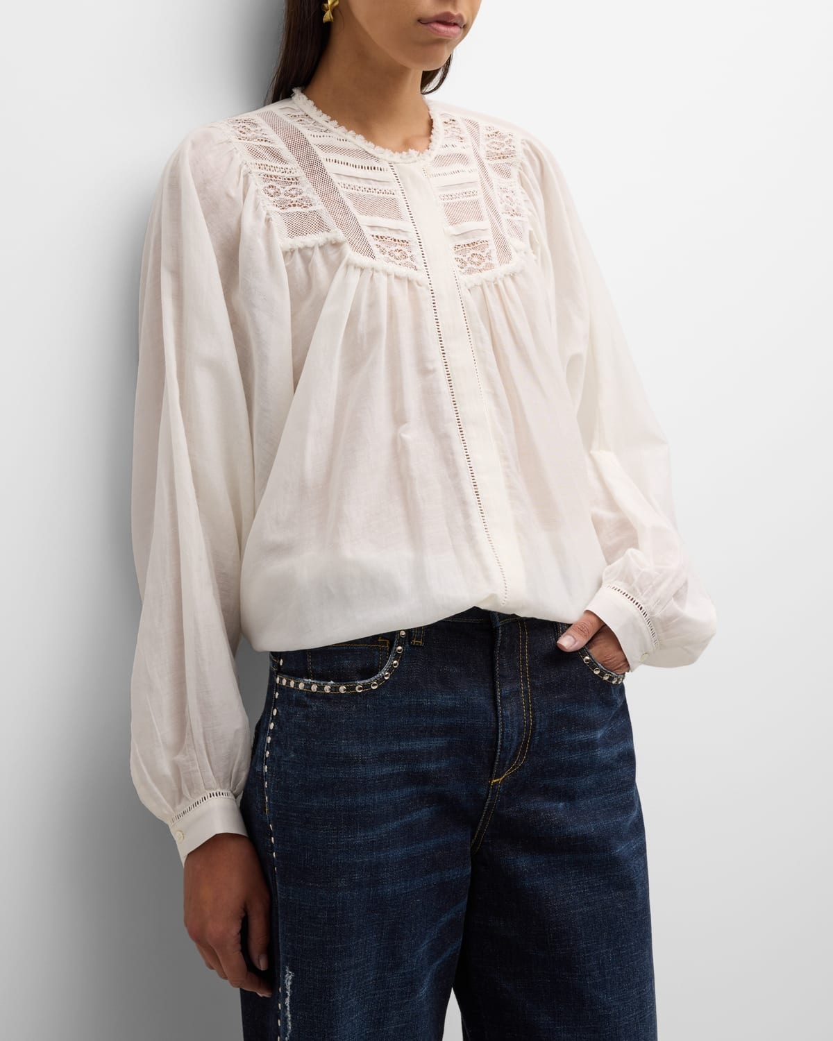 Stunning Dream Ruched Lace-Yoke Blouse - 7