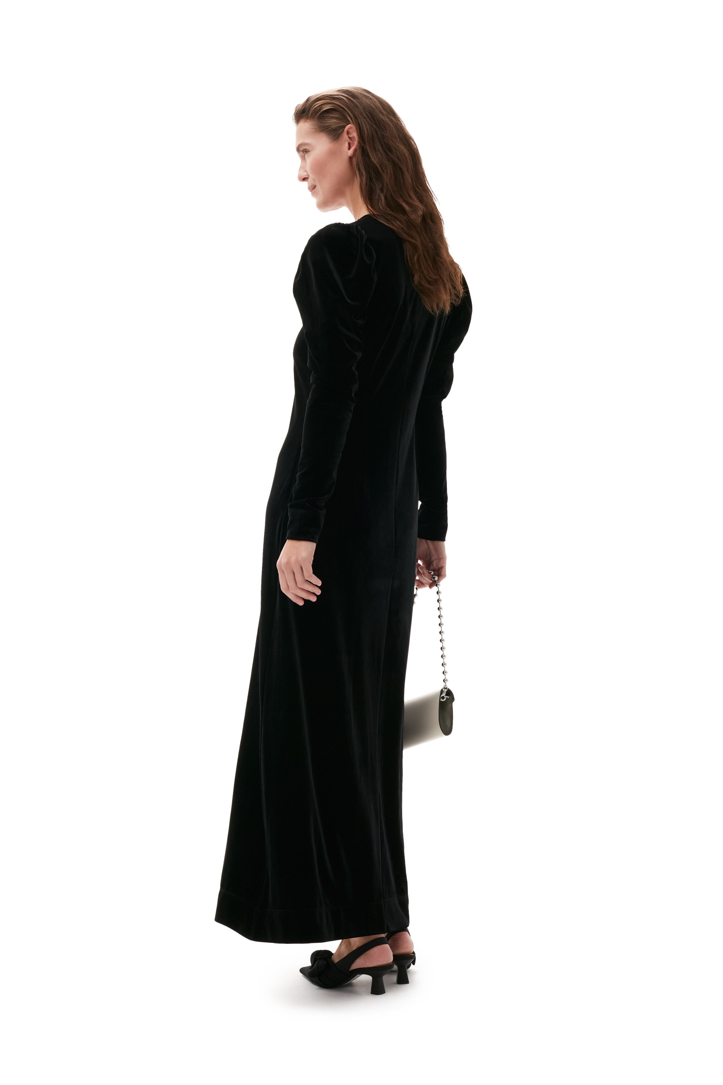 BLACK LONG-SLEEVE VELVET DRESS - 3