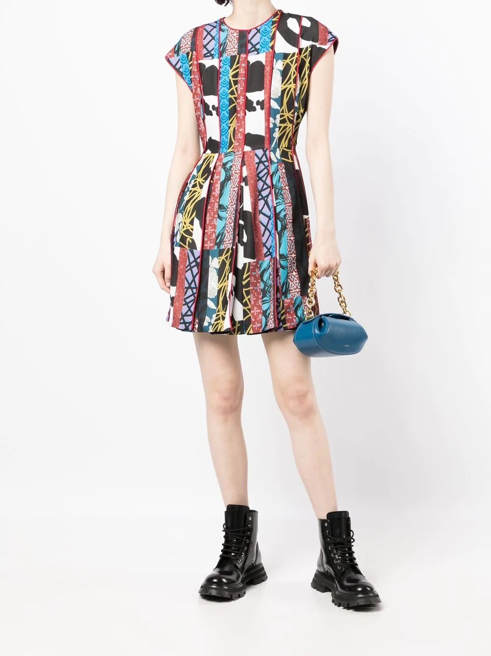 pleated patchwork-print mini dress - 2