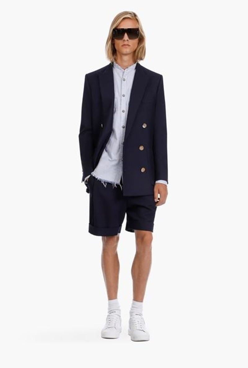Balmain Navy blue wool Bermuda shorts outlook