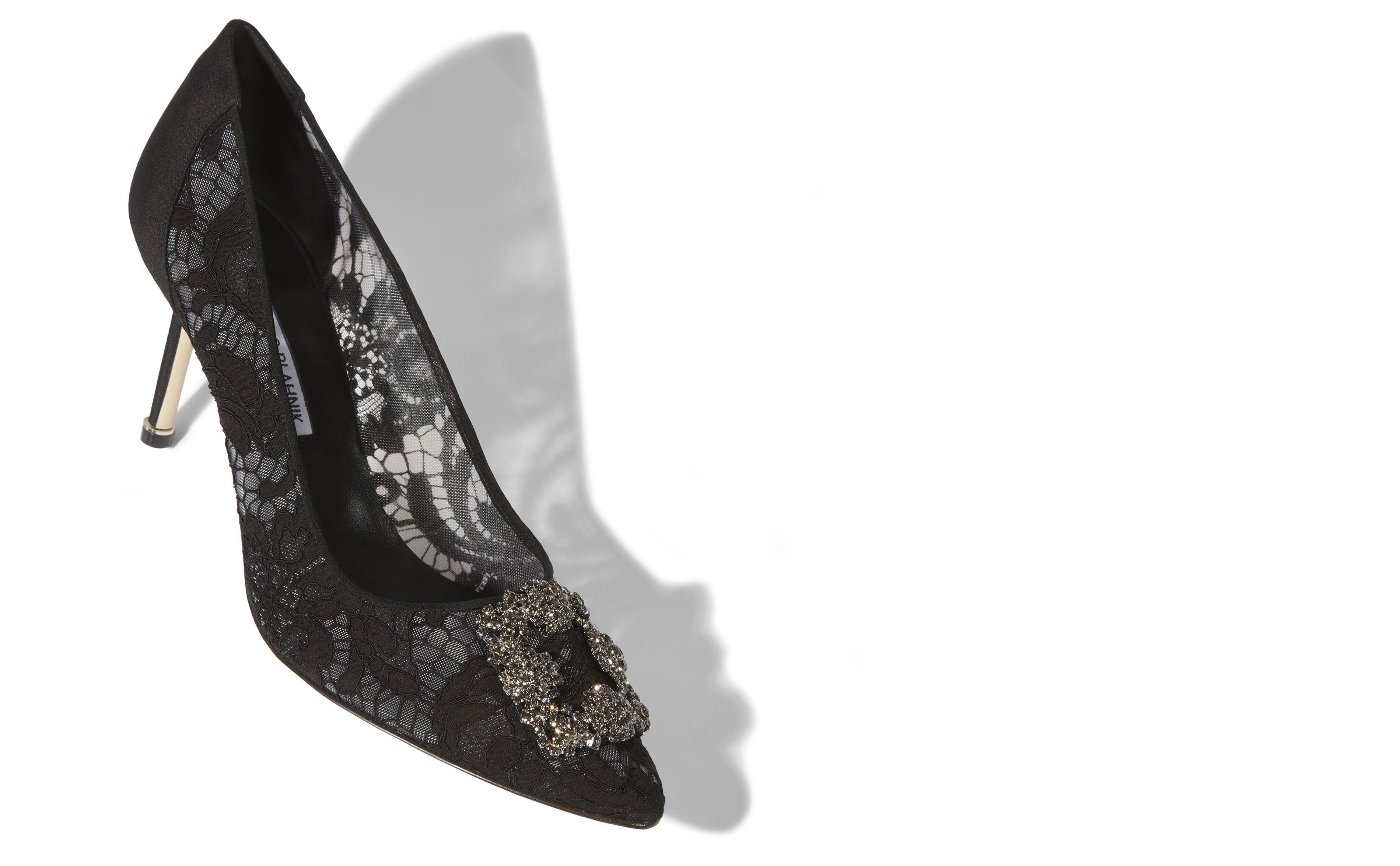 Black Lace Jewel Buckle Pumps - 2