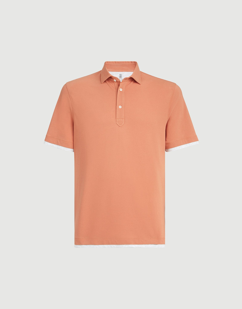 Cotton piqué shirt-style collar polo with faux-layering 1