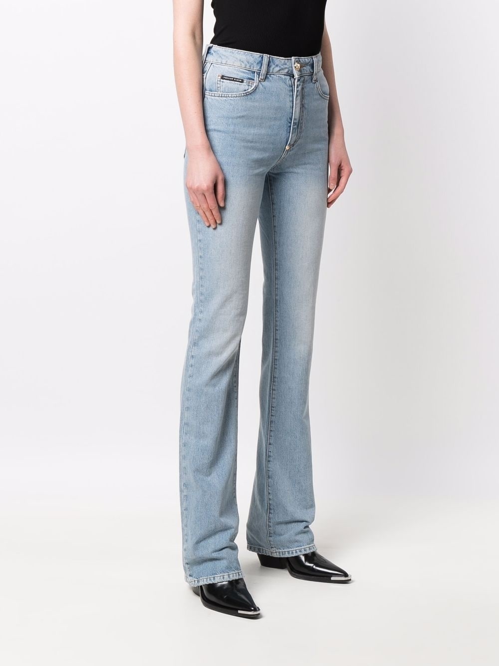 logo-plaque high-waist flared jeans - 3