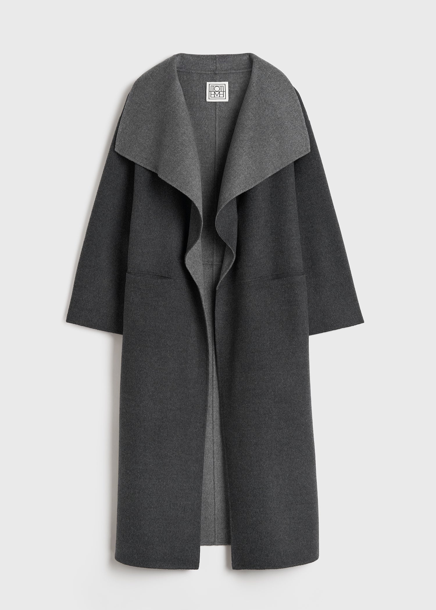 Two-tone signature wool cashmere coat dark grey melange - 1
