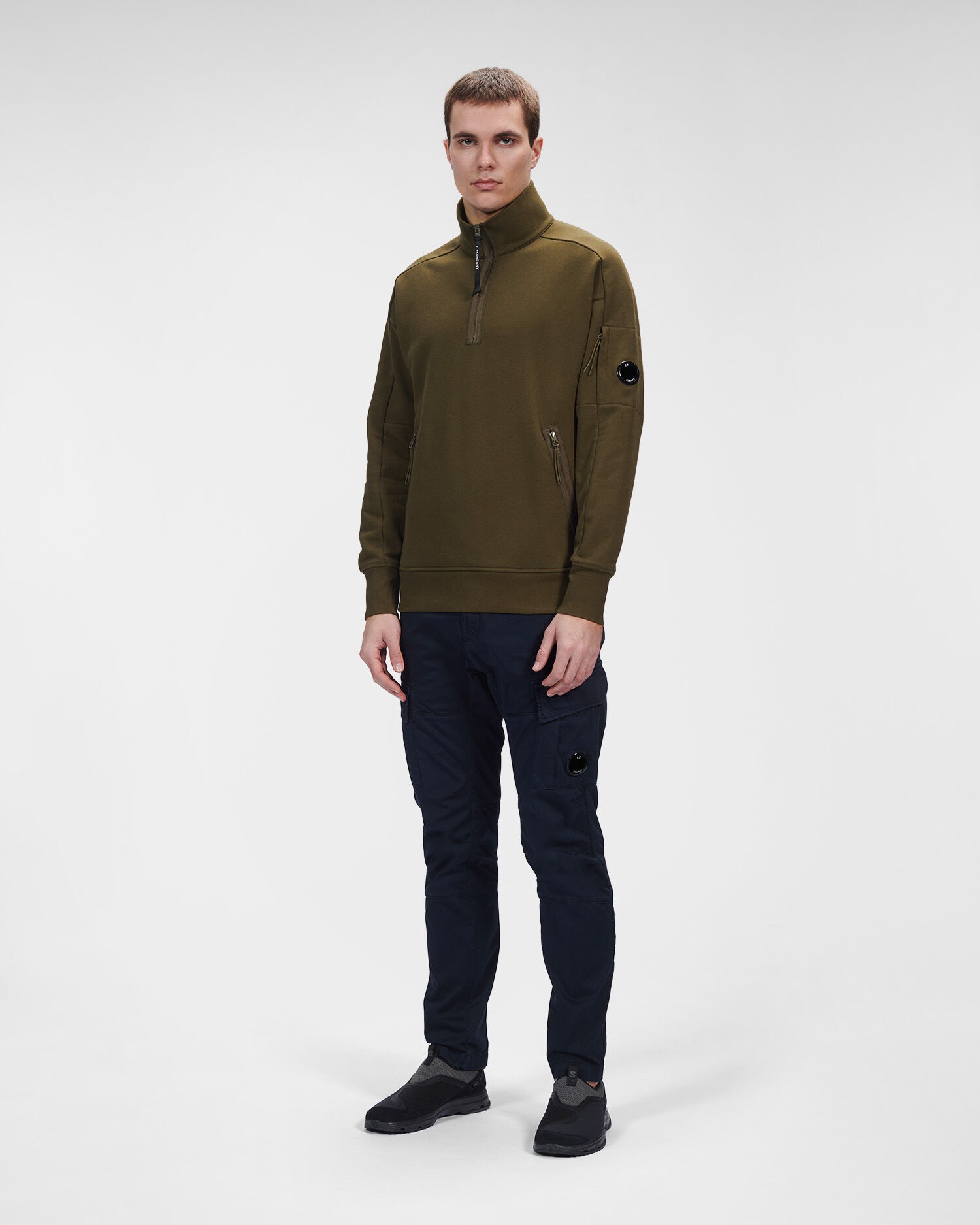 Diagonal Raised Fleece Stand Collar Sweatshirt - 3