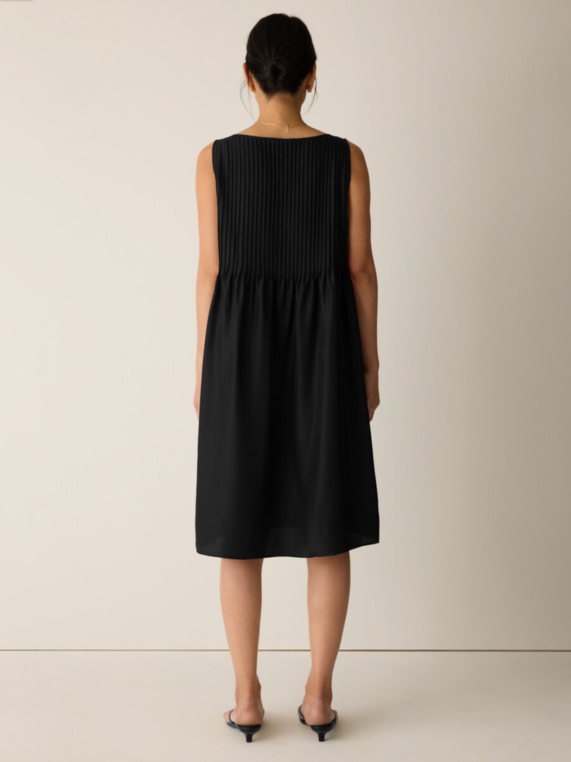 Pleated Silk Bateau Neck Dress 4