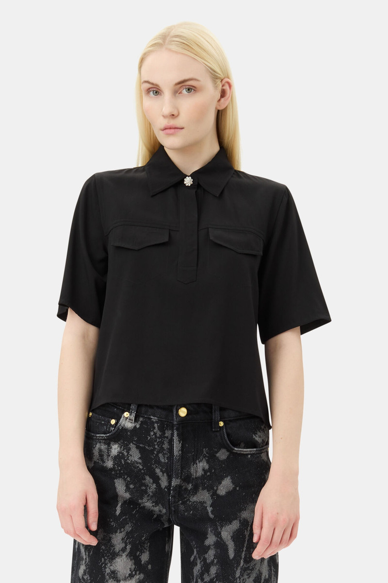 BLACK VISCOSE TWILL SHIRT 1