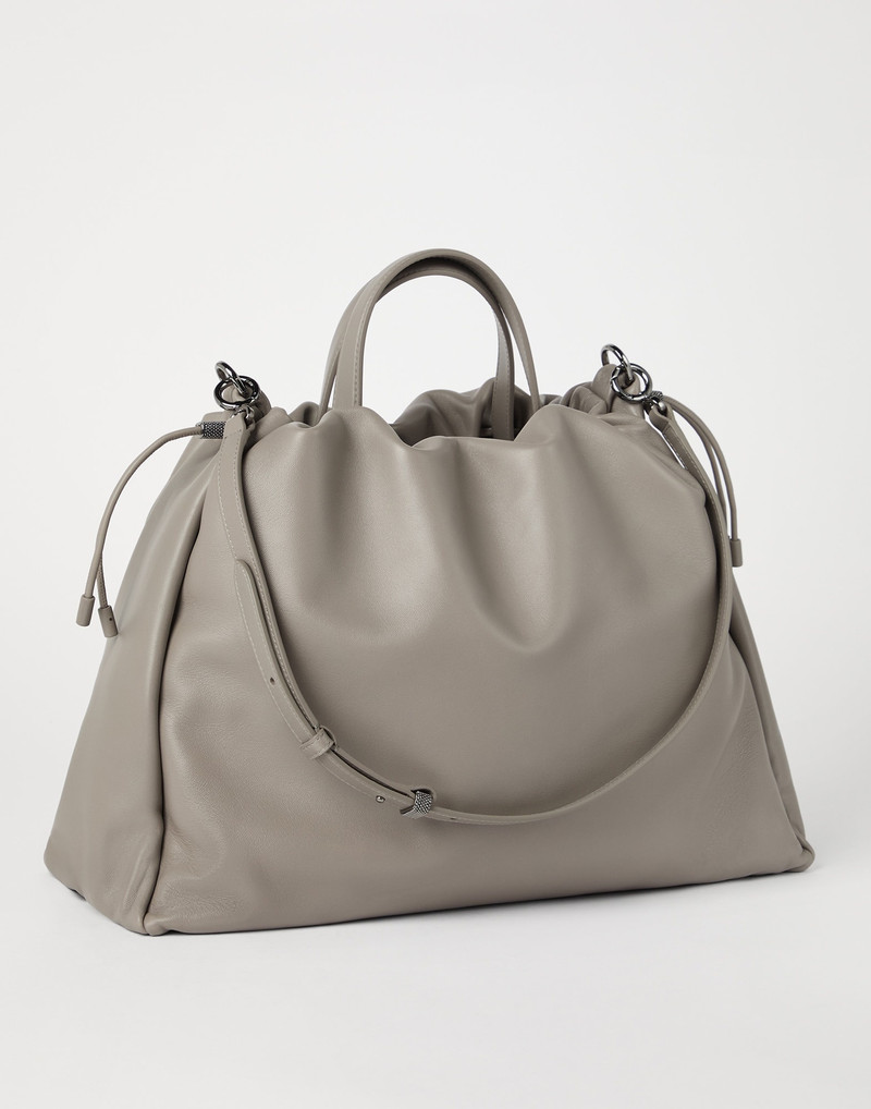 Brunello Cucinelli Mellow large shopper bag in soft leather with monili outlook