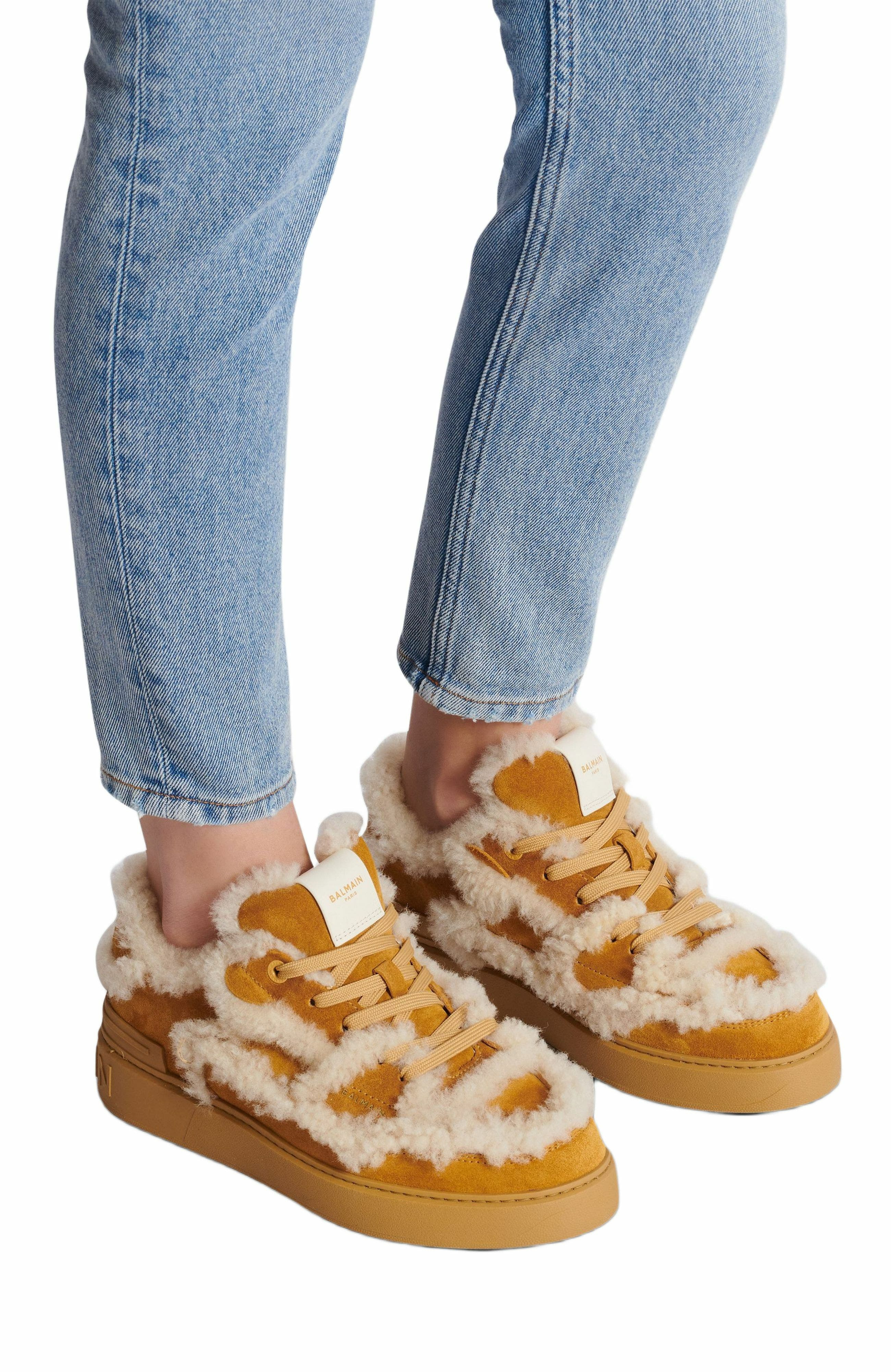Balmain B-Court Flip Shearling Trainers in Brown at Nordstrom - 2