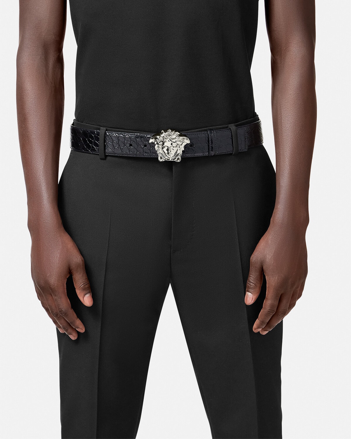 La Medusa Croc-Effect Leather Belt - 3