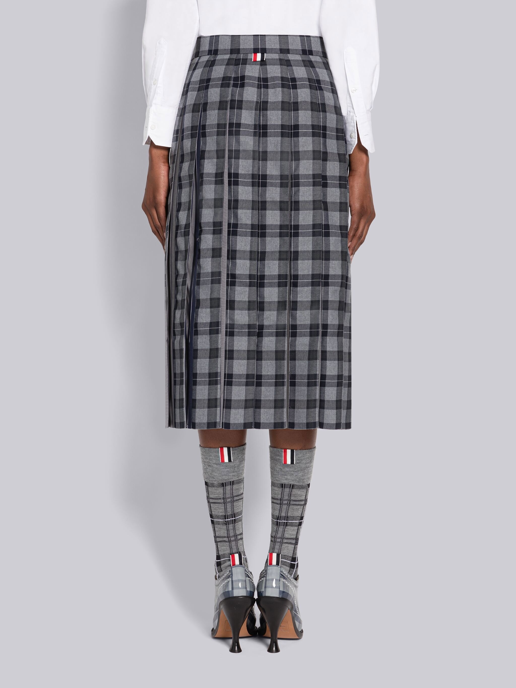 Tartan Silk Insert Double Breasted Pleated Skirt - 3
